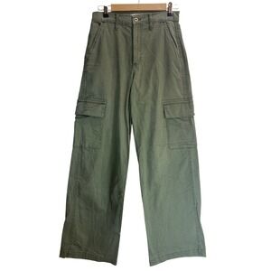 Jessica Simpson High-Waist Wide-Leg Cargo Pants Olive Green Utility Size 6/28